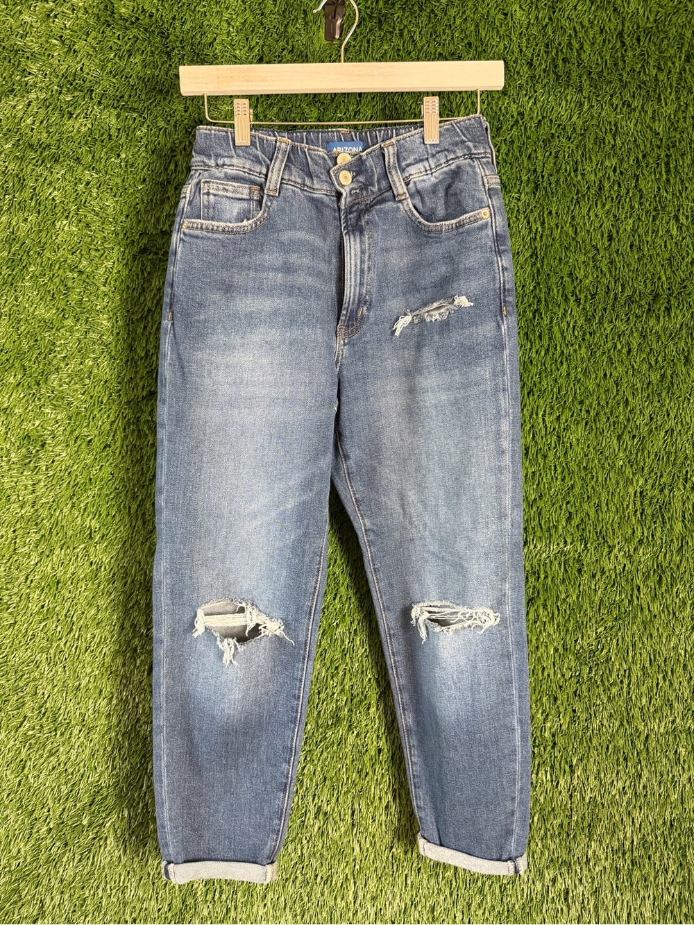 Arizona Jean Company  Light Blue Slim Straight Distressed Jeans